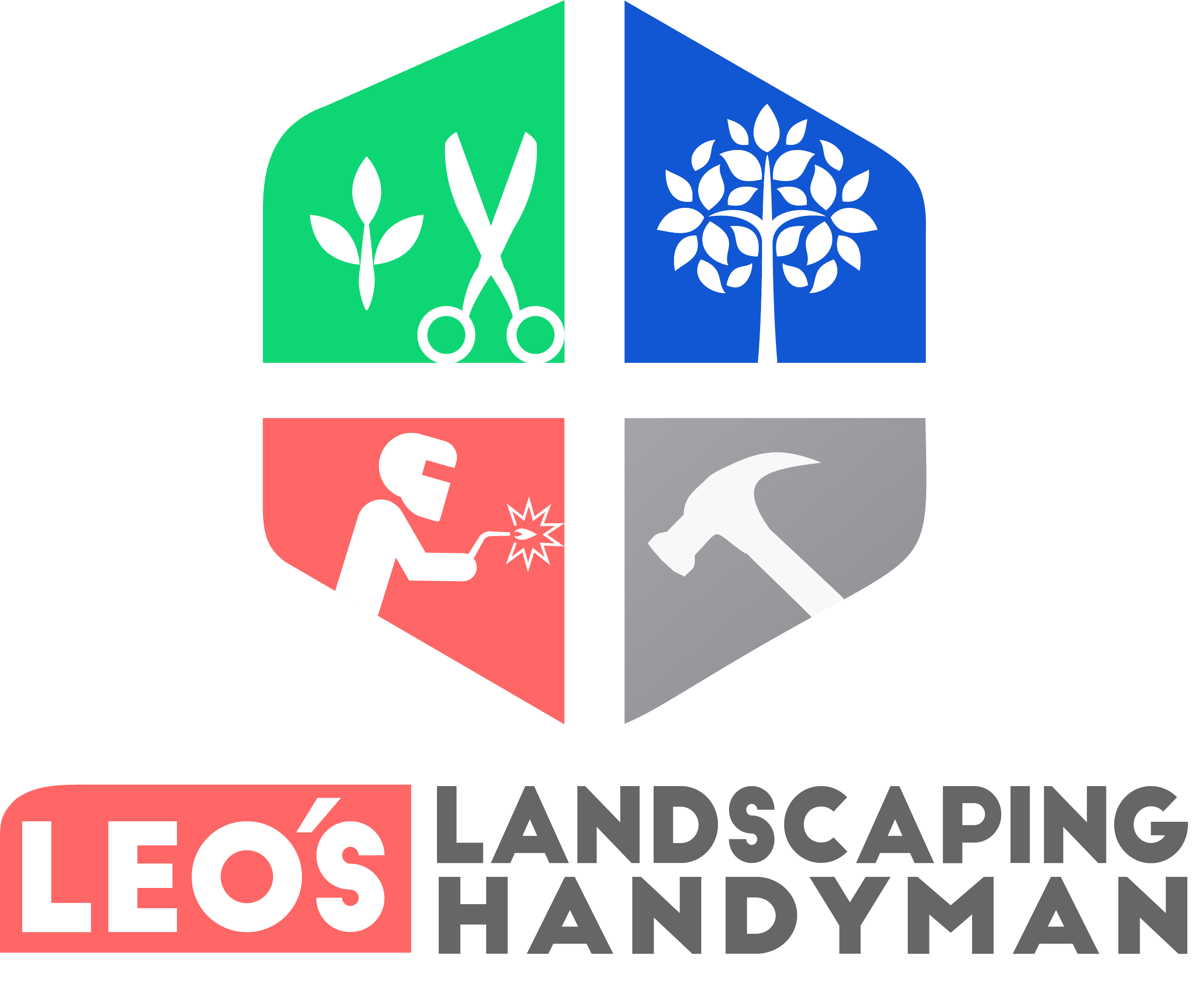 A black and white photo of the logo for eos landscaping handyman.